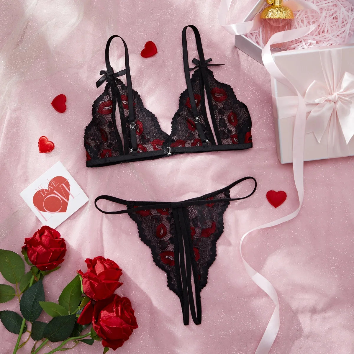 Sexy Adult Lingerie Sets Lace Embroidery Open Bra Suit Erotic Hot Crotchless Thong 2PCS Set Female Camisole Ultra Thin Underwear