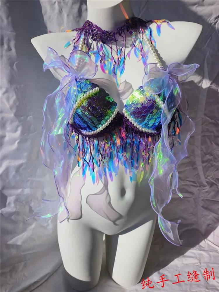 Super Beautiful Mermaid Bikini Sequin Bra Summer Swimming Free Diving Cosplay Mermaid Bra Oceanarium Bar Performance Clothing