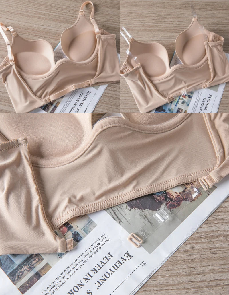 Push Up Bra Backless Women Bras Low Cut Sexy Plunge Brassiere Open Back Wedding Underwear Invisible Seamless Deep U Lingerie