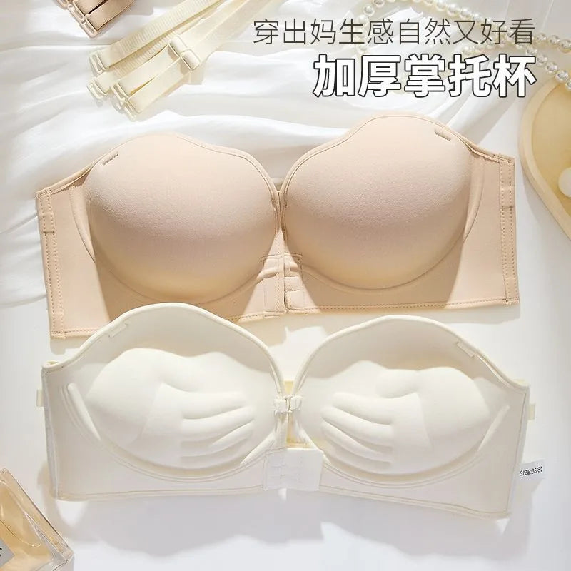 Strapless Push Up Bra 12cm Padding & Front Closure | No-Slip Grip, Hand-like Support Cups, Ultimate Lift & Shape