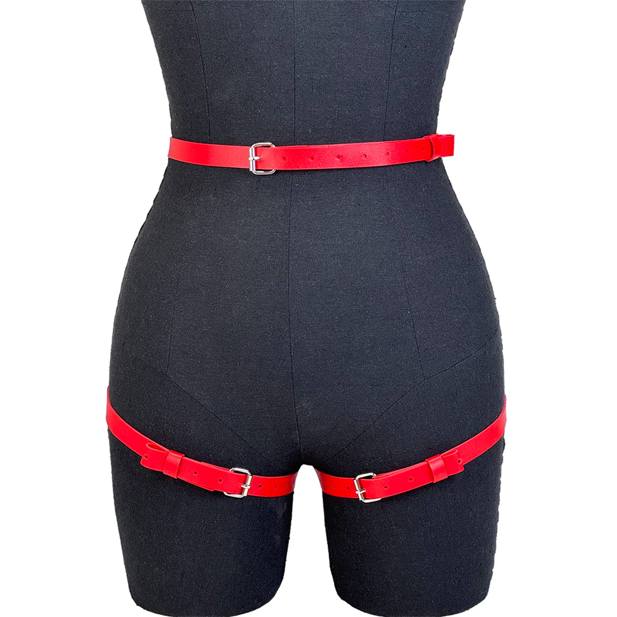Women PU Leather Decor Harness Sexy Bow Bondage Suspender Erotic Lingerie Thigh Garter Belt Adjustable Waist Accessories