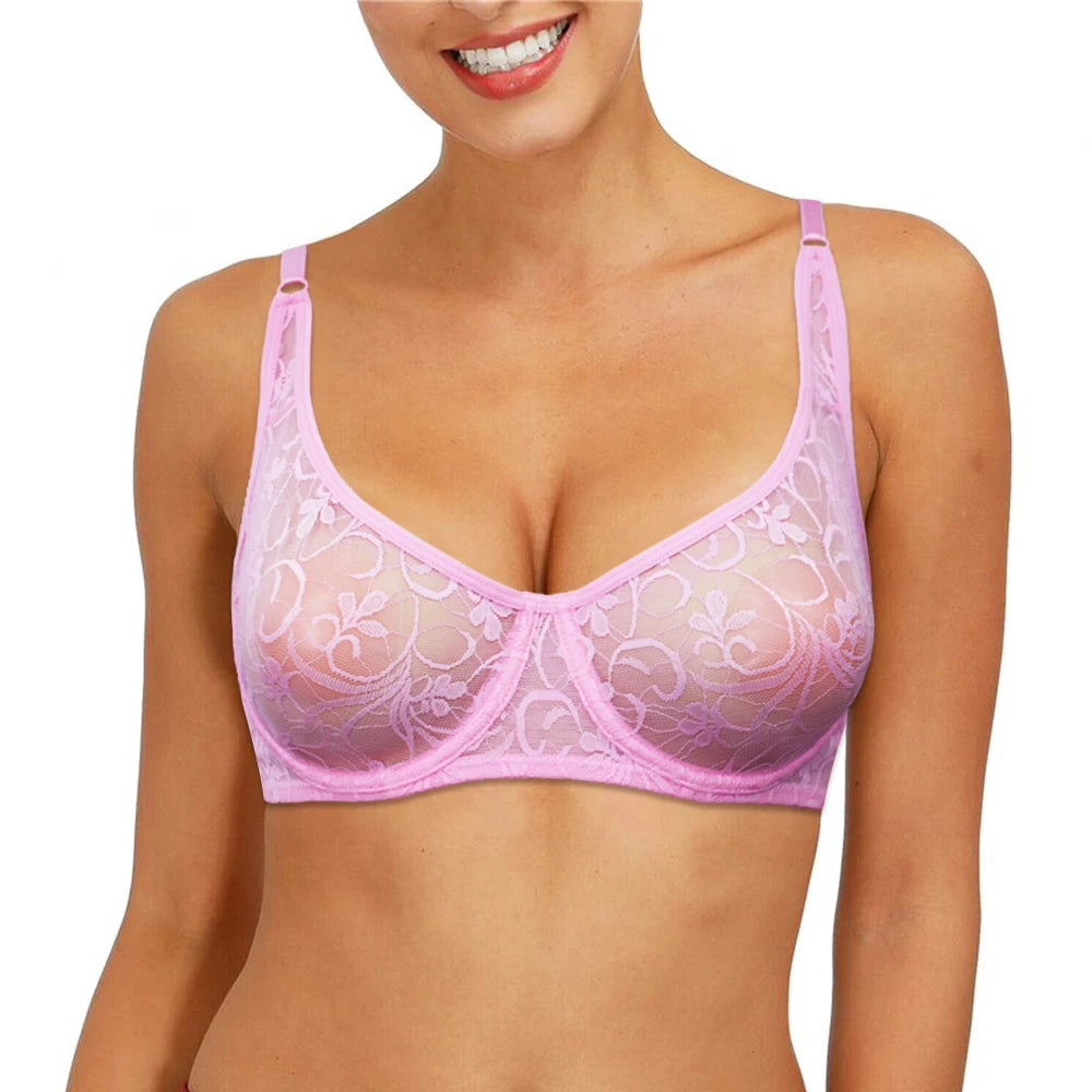 Sexy Womens Bras Unlined Underwire Lace Bra Bralette Unpadded Underwear See Through Lingerie Brassiere BH Top A B C D DD Cup