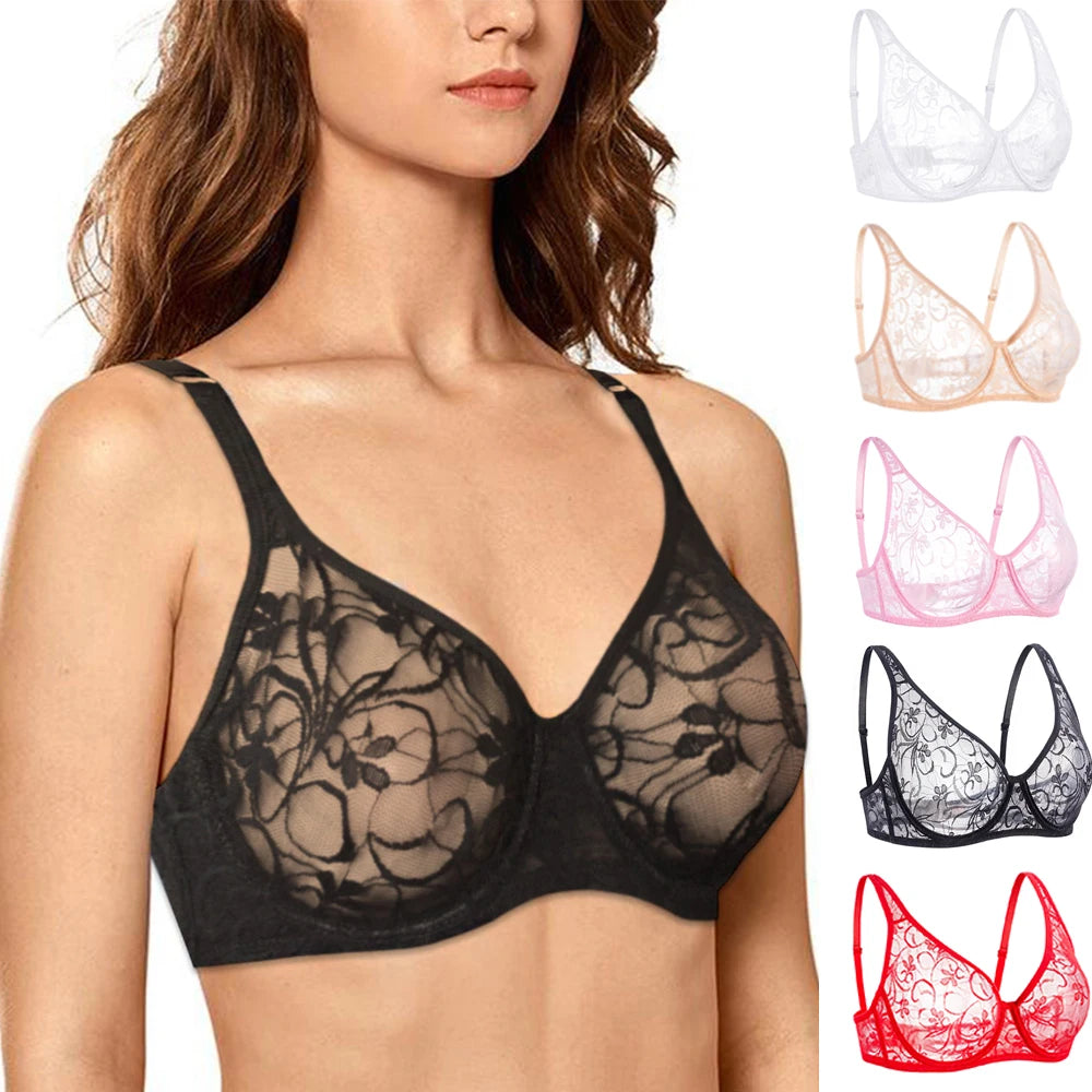 Sexy Womens Bras Unlined Underwire Lace Bra Bralette Unpadded Underwear See Through Lingerie Brassiere BH Top A B C D DD Cup