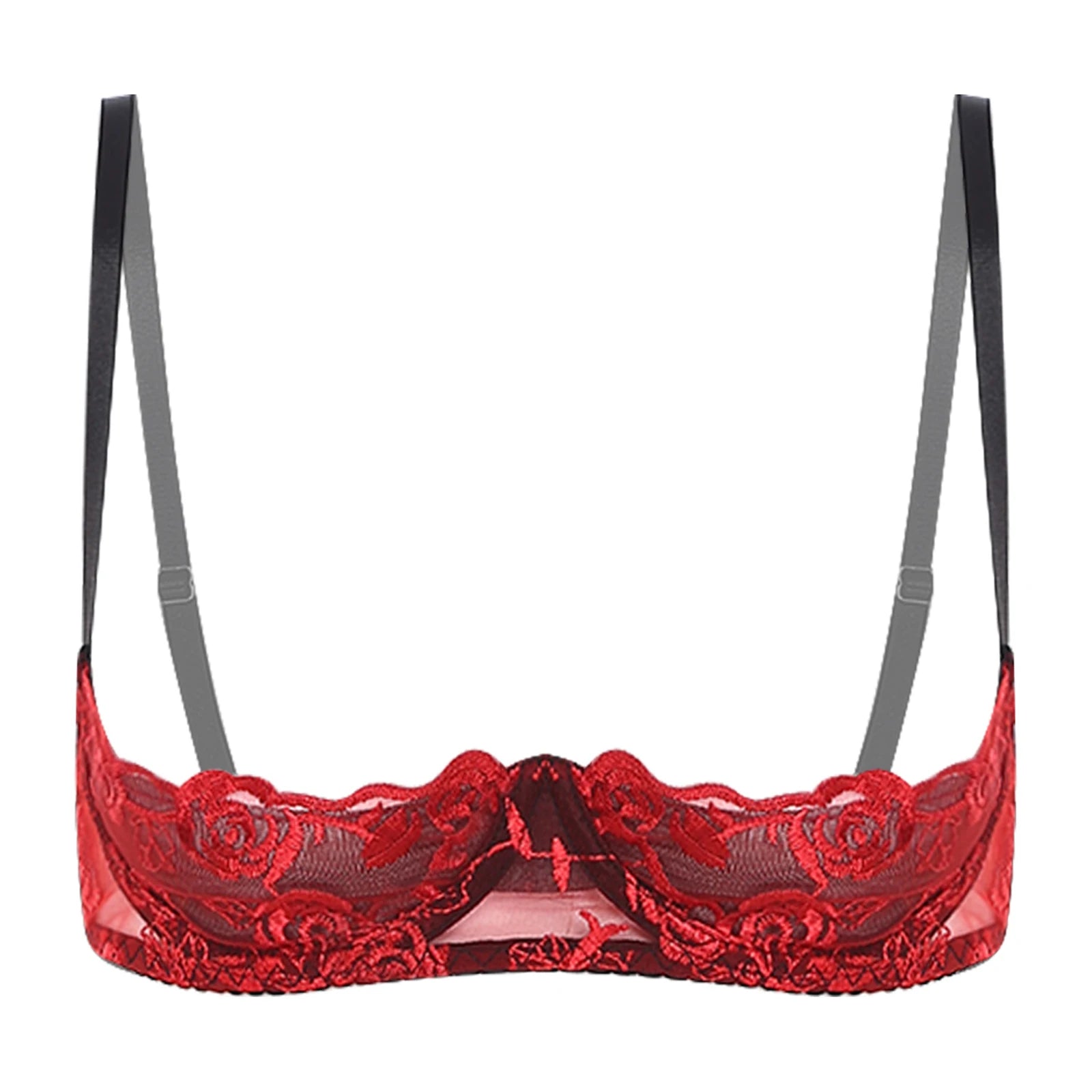 Womens Lingerie Floral Lace Bra Brassiere Underwear Set 1/4 Cup Underwire Push-up Bare Exposed Open Nipples Bralette Balconette