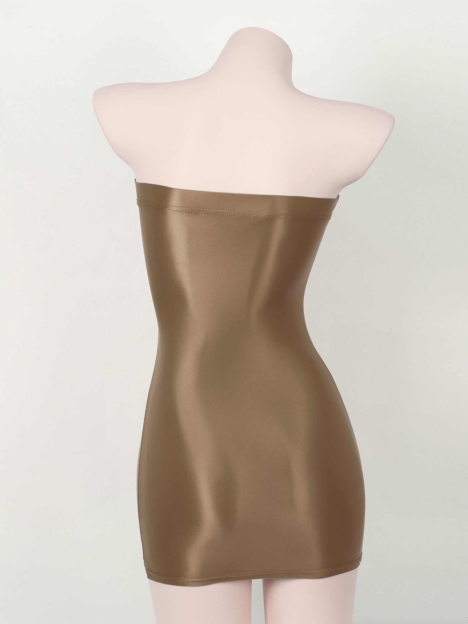 Women's Strapless Bodycon Dress Sleeveless Transparent Tight Pencil Dress Oil Glossy Package Hip Sheer Mini Dresses Clubwear