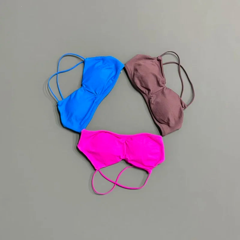 Women Halter Sports Bra Breathable Soft Comfortable Strappy Backless Medium Support Removable Pads Gym Fitness Athletic Bras