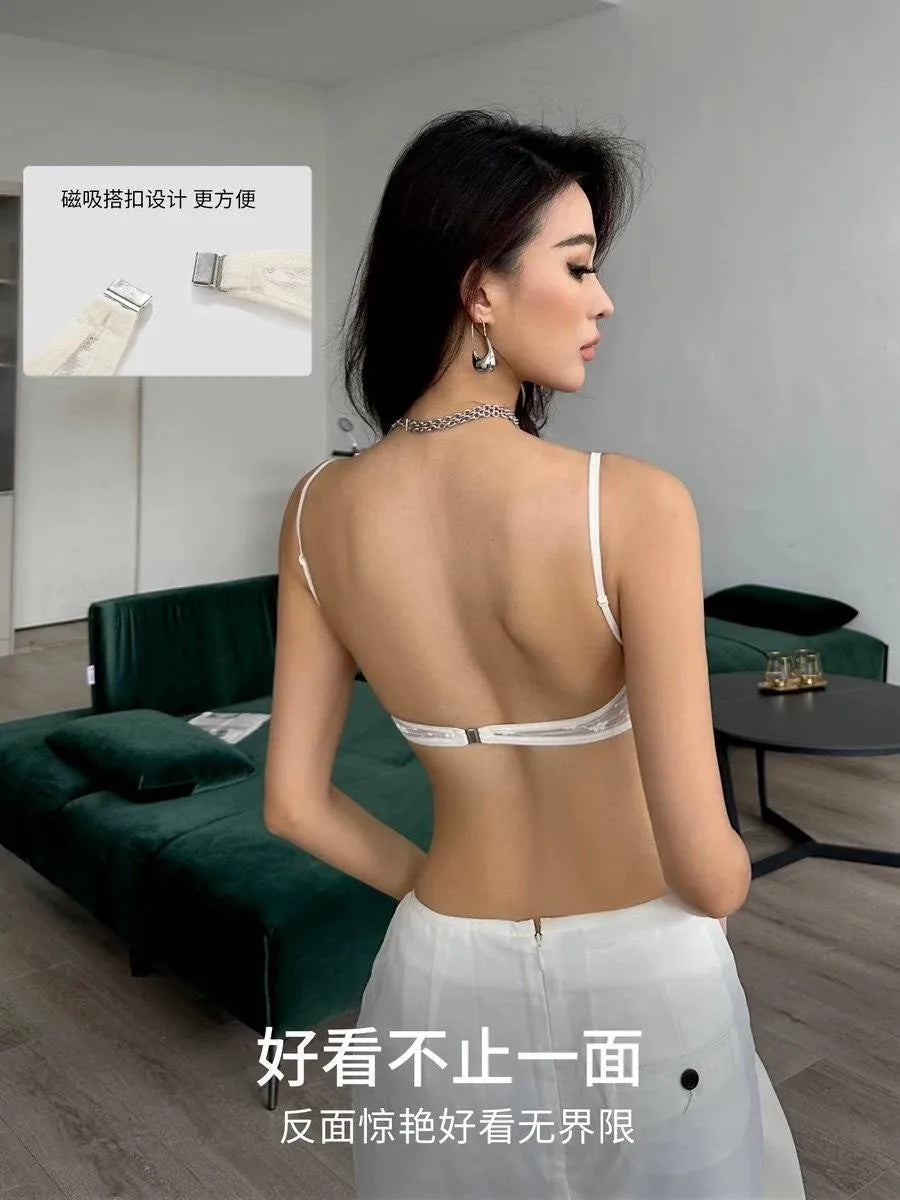 Lace Lingerie for Women's Summer, Thin, Large-bust, Slimming, Lace-curving, Triangular Cup, Beautiful Back, Seamless Bra