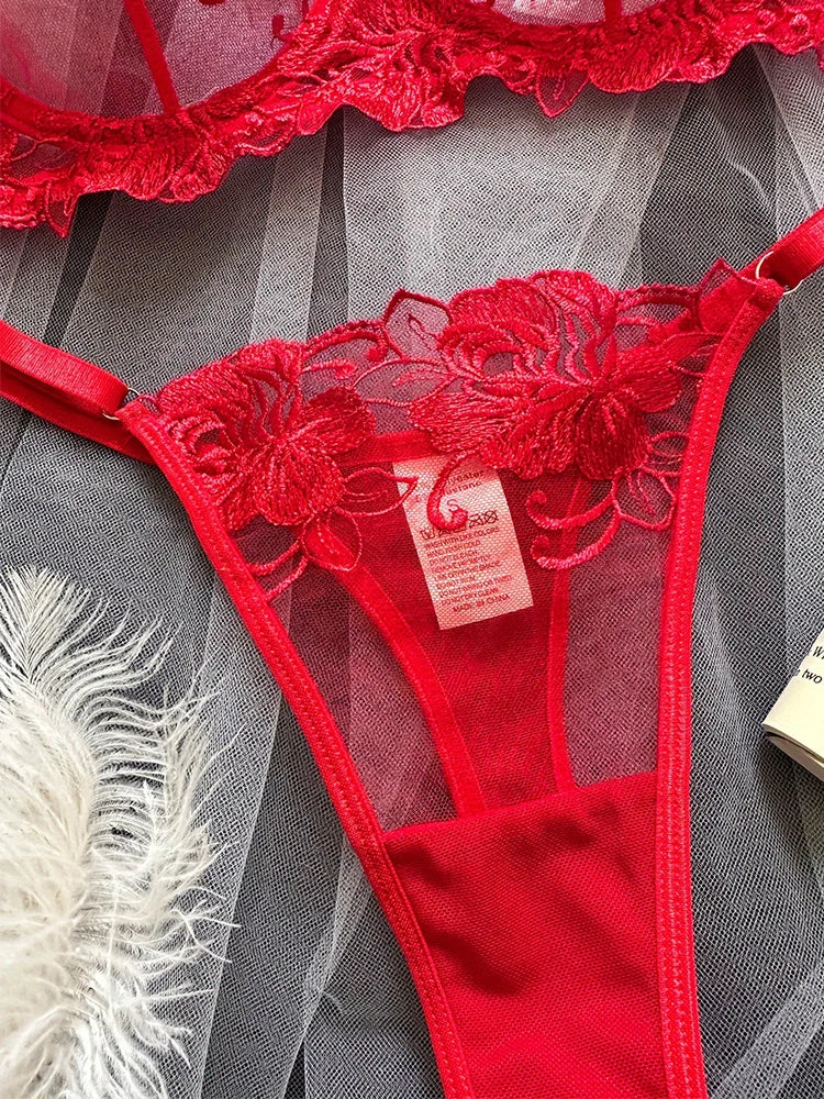 Sexy Lingerie Floral Embroidery Bra and Panties Sets Hot Erotic Ensemble Lingeries Femmes Exotic Sets Fantasy Intimate Underwear