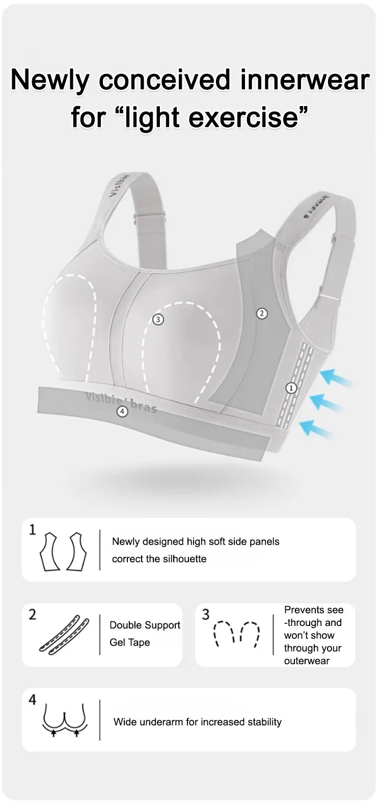 Wireless Minimizer Sports Bra Adjustable Support Anti Sagging Seamless Comfort Breathable Large Bust No Underwire Everyd
