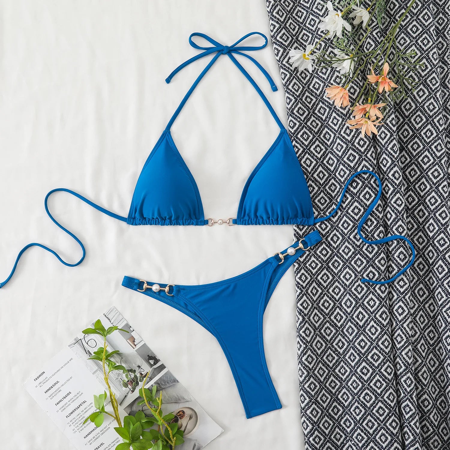 New Two-Piece Bikini Set Sexy Triangle Tie-Up Swimsuit Beach Vacation Swimwear Summer Trendy Top Bottom Beachwear Resort Outfit