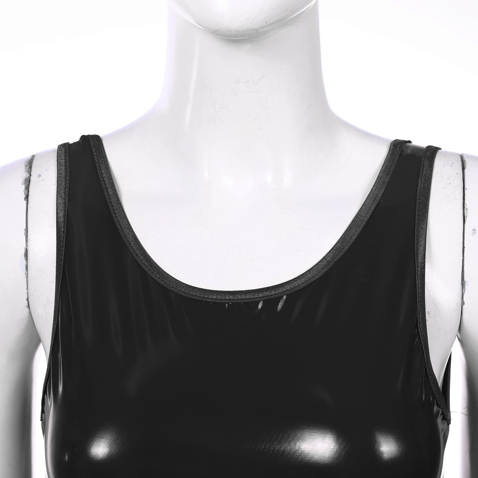 Womens Lingerie Crotchless Bodysuit Swimsuit U Neck Wet Look Patent Leather Clubwear High Cut Backless Catsuit Pole Dance Outfit
