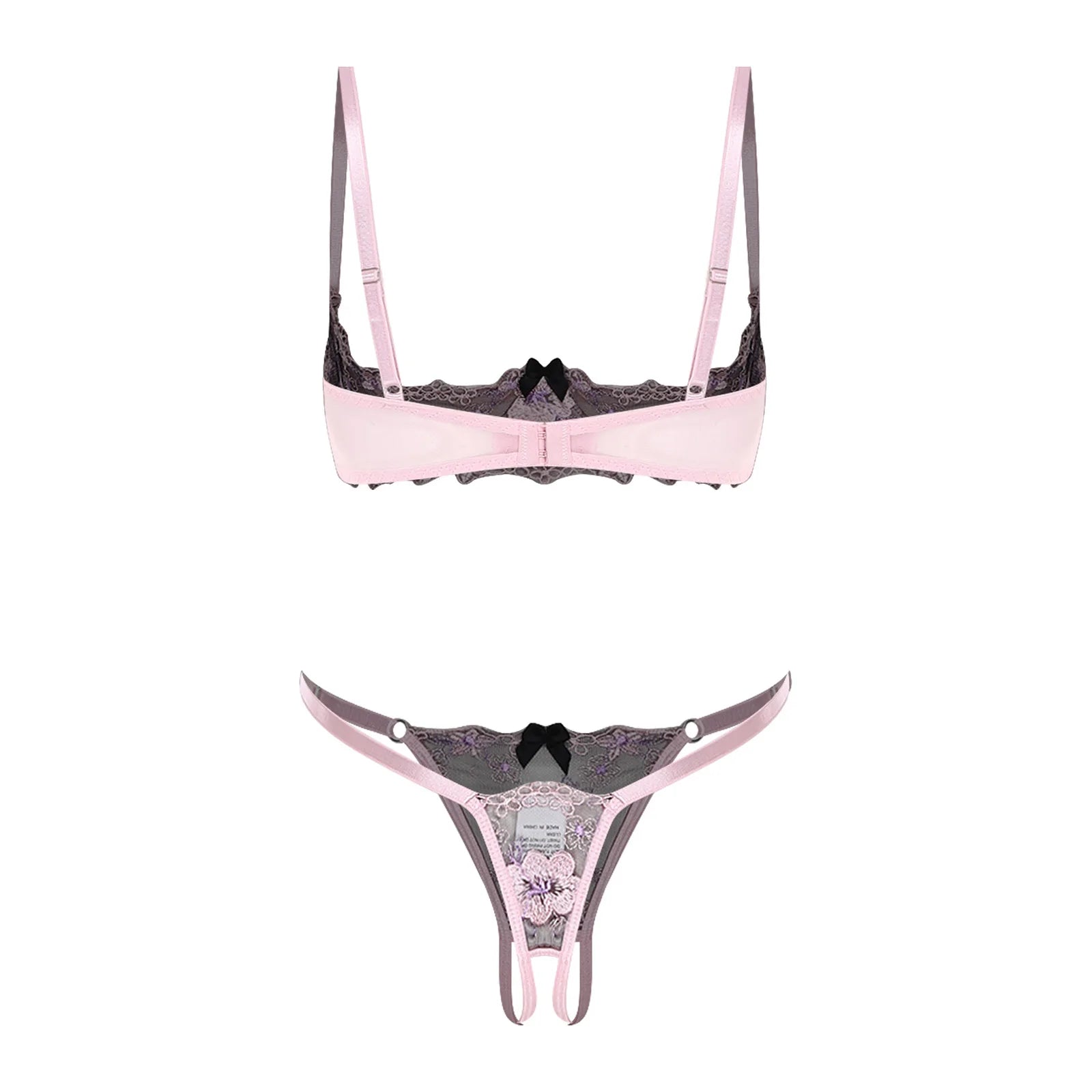 Womens Lingerie Floral Lace Bra Brassiere Underwear Set 1/4 Cup Underwire Push-up Bare Exposed Open Nipples Bralette Balconette