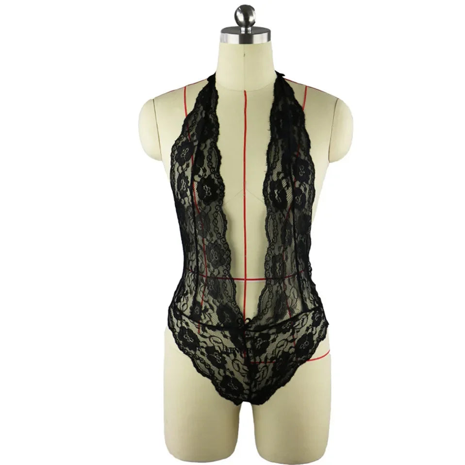 Lingerie Women Lace Babydoll Dress With Thongs Sleeveless Babydoll V-neck Nightdress Exotic Costumes Transparent Porn