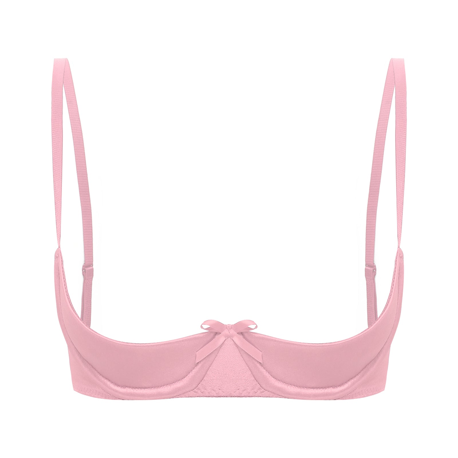 Womens Sexy Satin Intimates Lingerie Bras Female Adjustable Straps Underwire Half Cup Bow Push Up Balconette Brassiere Underwear