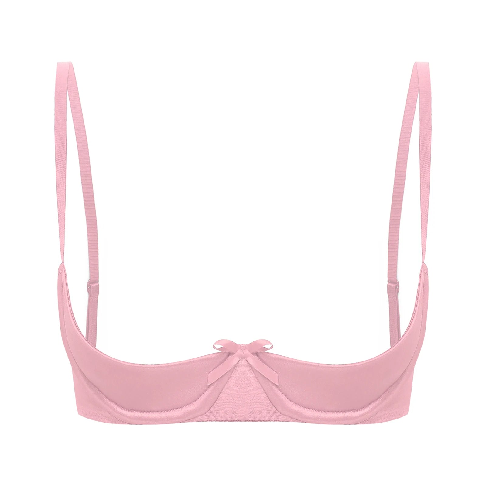 Womens Sexy Satin Intimates Lingerie Bras Female Adjustable Straps Underwire Half Cup Bow Push Up Balconette Brassiere Underwear