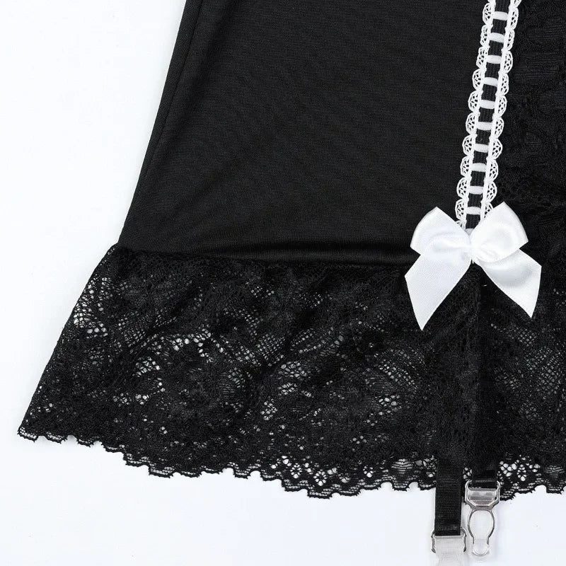 Floral Lace Babydolls Hot Sexy Lingerie Sets Women Transparent Embroidery Bow Exotic Chemises Night Dress with Thong Sex Outfit
