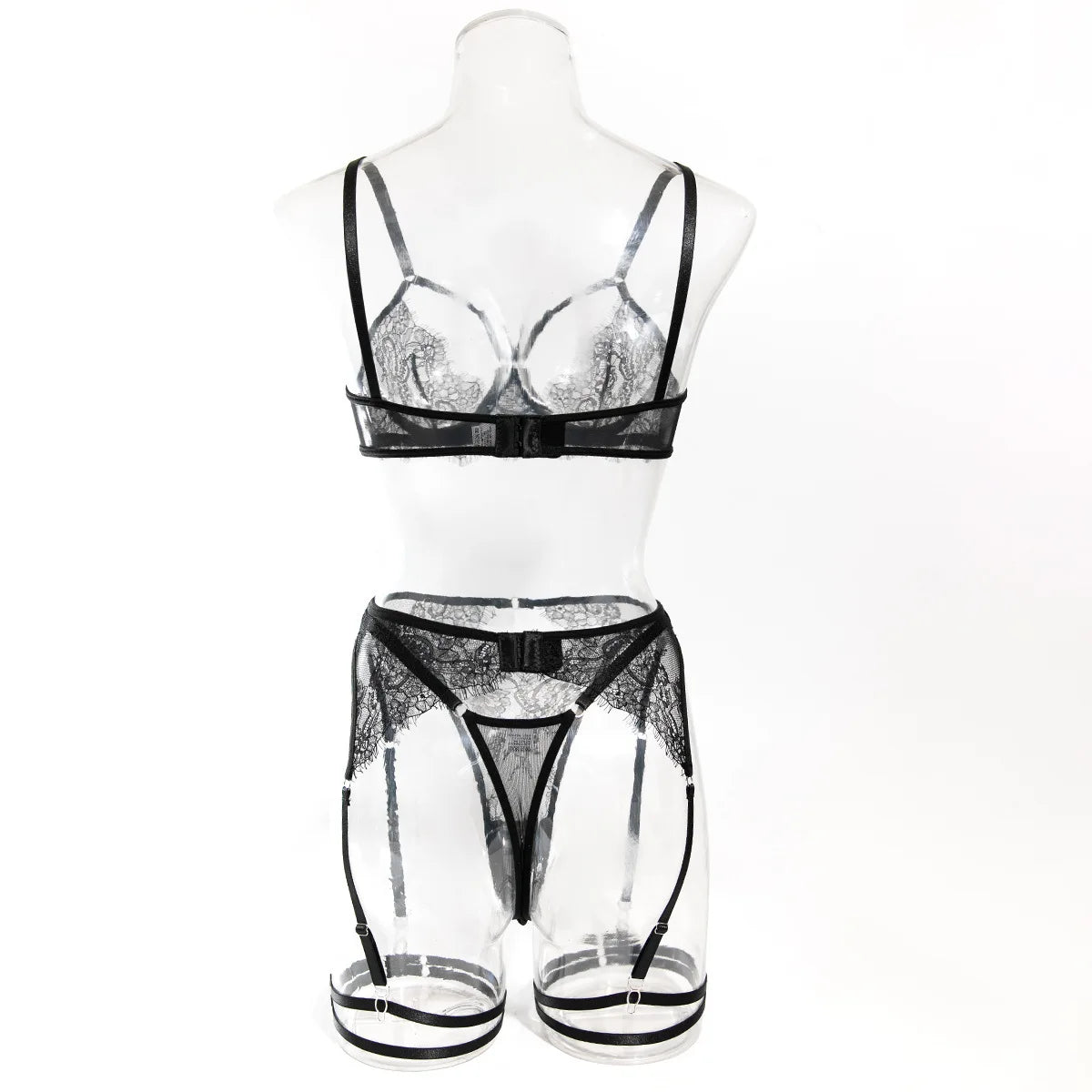 Sexy Lingerie Seduction Set Sexy French Eyelash Lace Hollow Bra Garter Belt Four Piece Bodysuit Sets Charming Beautiful EM6S