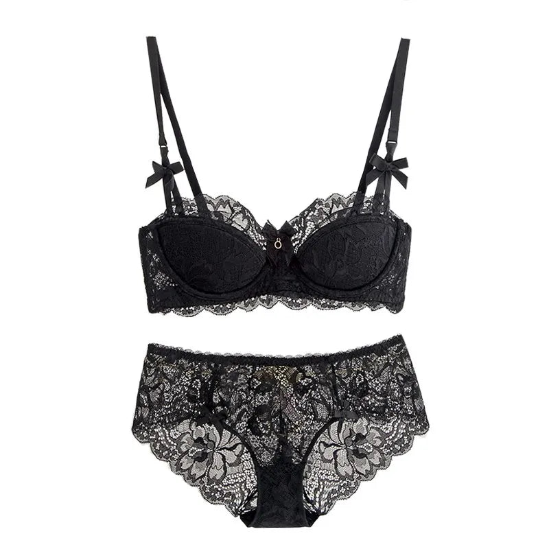 Modest French Pure Desire Bralette AB Cup Full Coverage Lace Bra & Set Small Bust Push Up Wireless for Chubby Girl Bow Plus Size