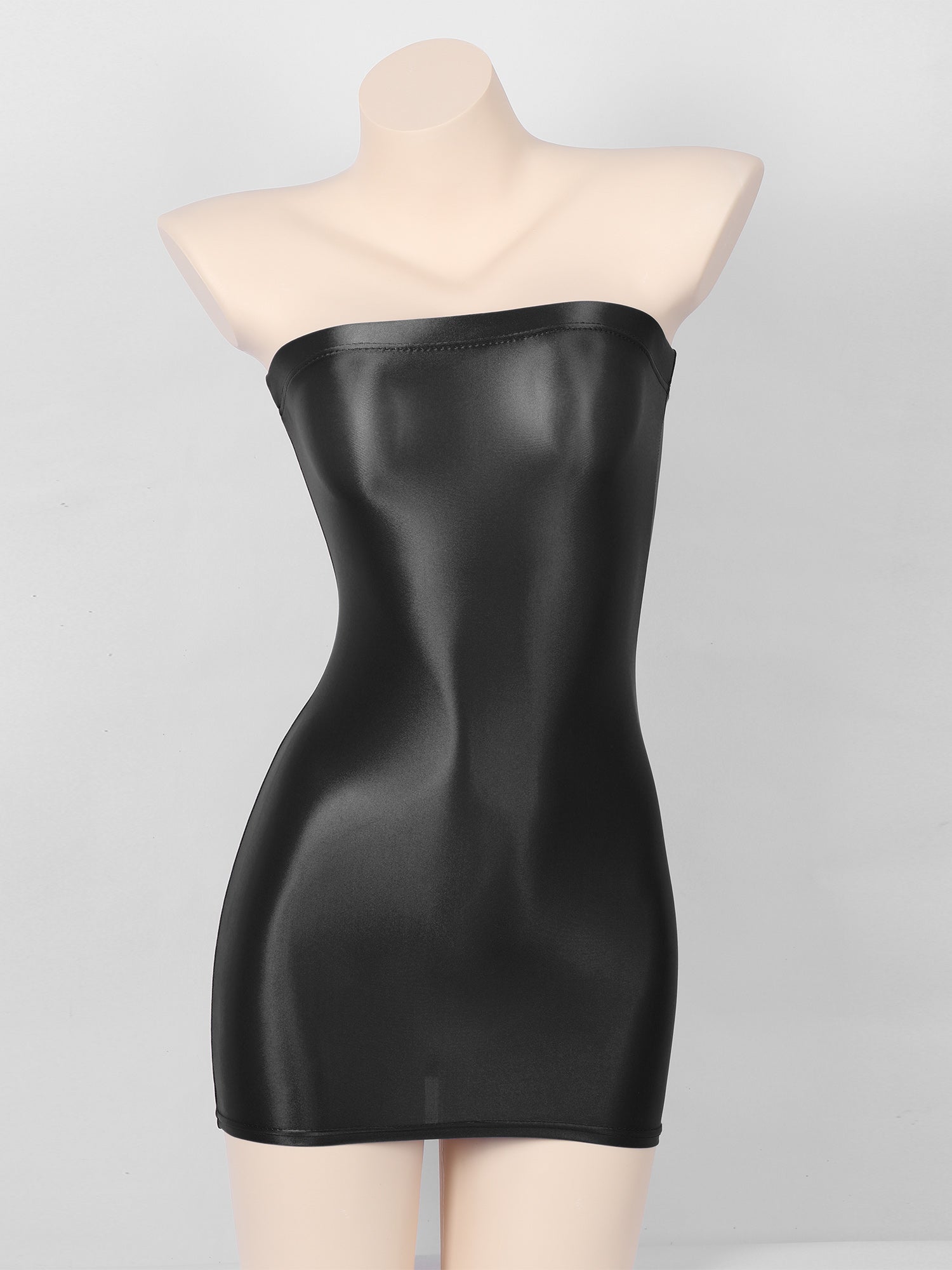 Women's Strapless Bodycon Dress Sleeveless Transparent Tight Pencil Dress Oil Glossy Package Hip Sheer Mini Dresses Clubwear