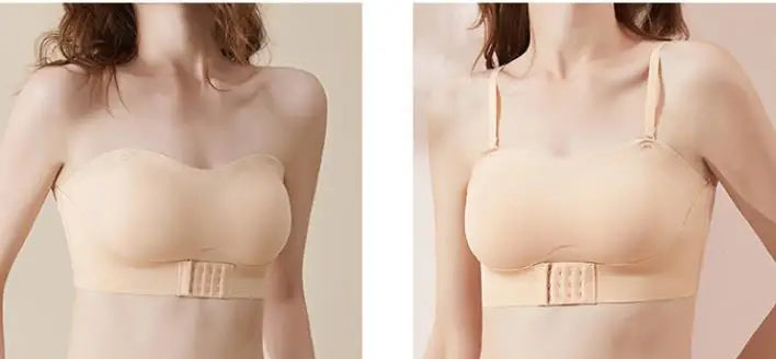 Strapless Bra Large Size Thin Section Gather Lace Non-Slip Bras Invisible Bra Lift Push Up Beautiful Back Women's Underwear