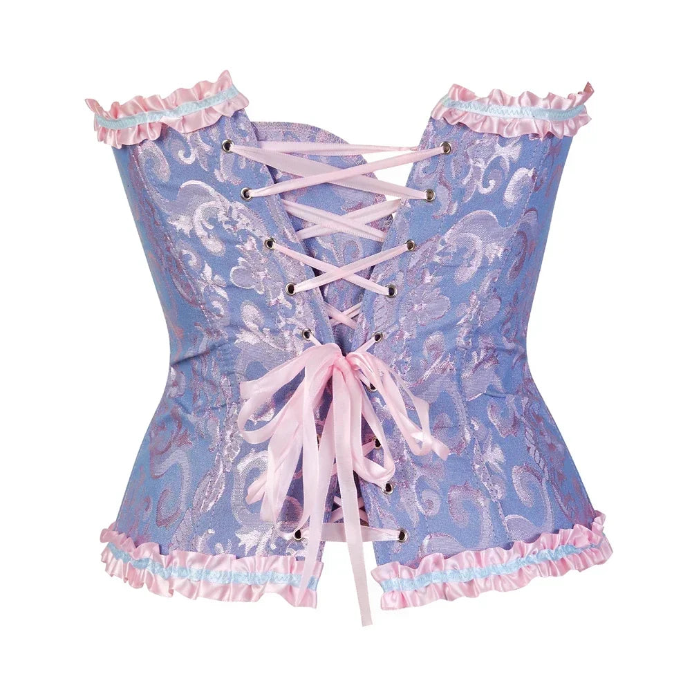 Women Sexy Overbust Corset Korset Basques Floral Lace Top Bustier Jacquard Lingerie Corselet