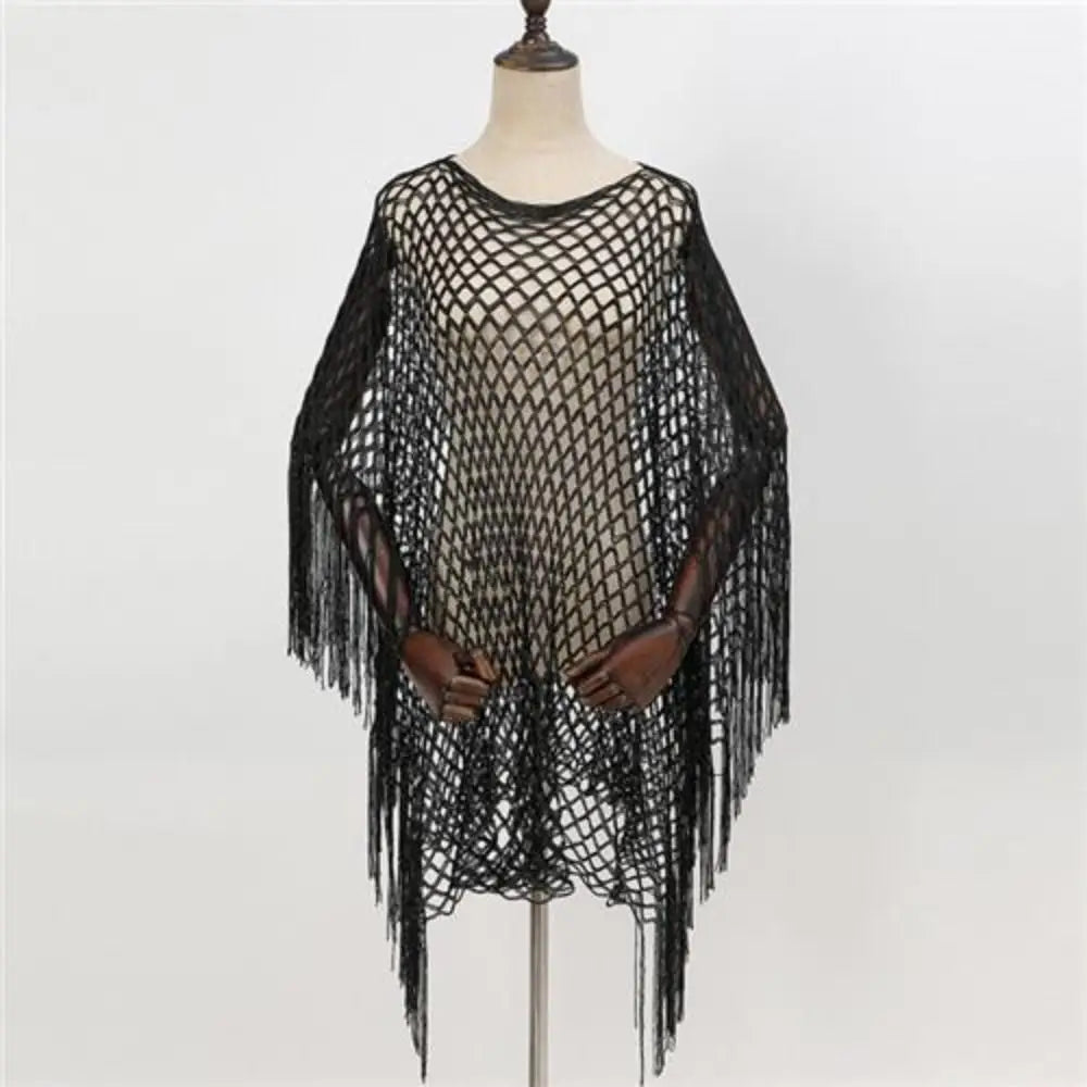 Fashion Tassel Sunscreen Cover-up Loose Fit Plus Size Bohemian Shawl Casual Crochet Fishnet Swimsuit Cover Up Summer
