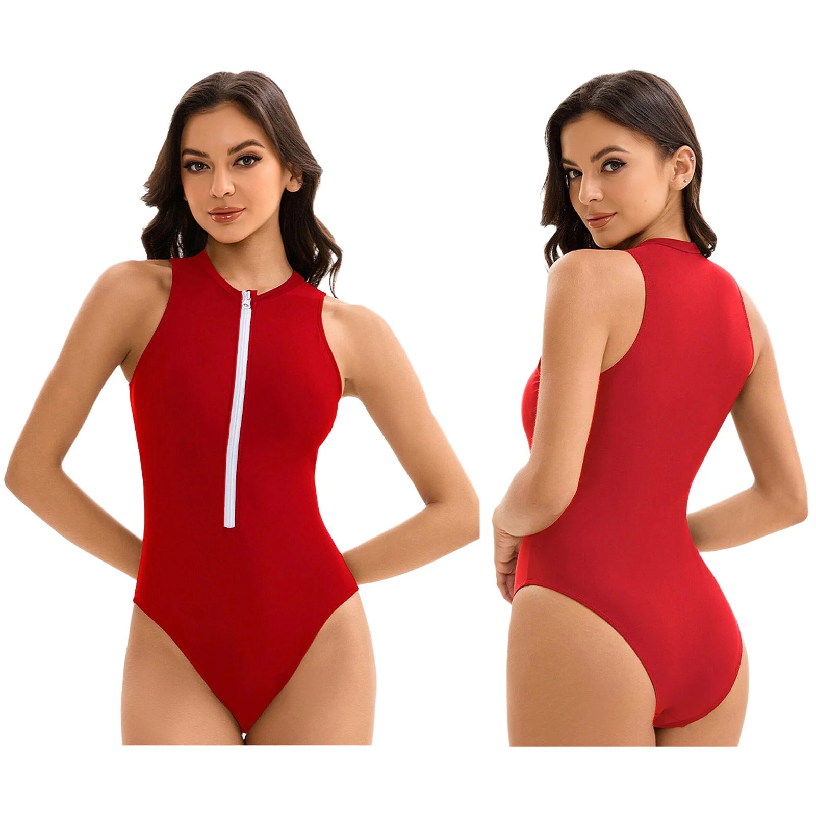 Womens One-piece Athletic Wetsuit Swimsuit Sports Swimwear Swim Costume Solid-color Zipper Closure Beach Swimming Bathing Suit