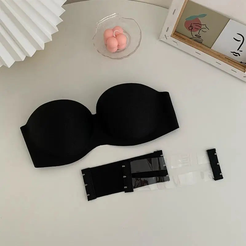 Women's Strapless Push Up Bra Padded Seamless Invisible Bralette for Backless Dresses & Special Occasions