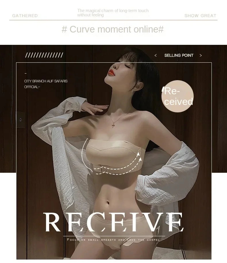 Strapless Women's Underwear Non-slip Gathered Small Chest Tube Top Beautiful Back Invisible Anti-light Wedding Women's Bra