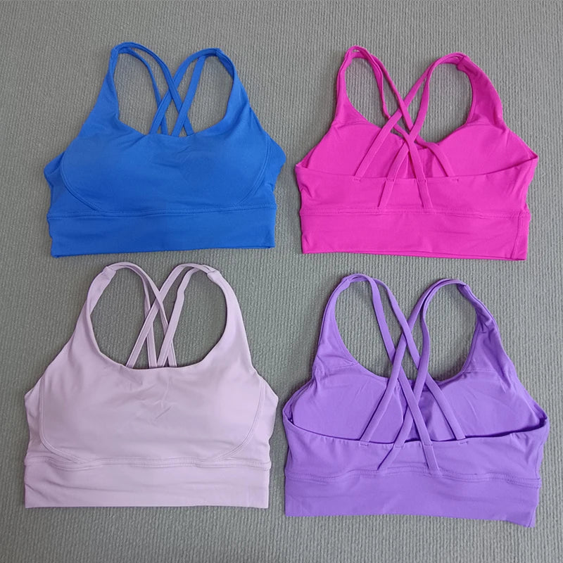 Yoga sports bra Solid color women's Bras Soft cross back sports bra fitness exercise tight fitting training  jogging sports bras