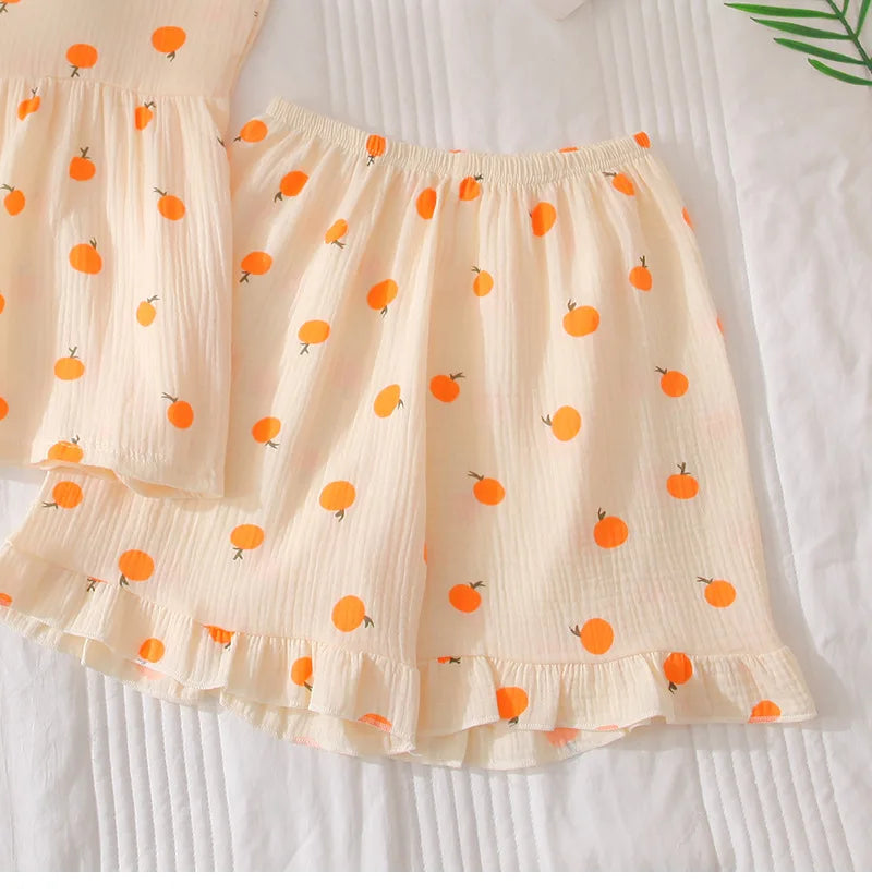 2026Women's Summer Cotton Sleepwear Sets Girl's Camisole Vest with Chest Cushion Shorts Cute Floral Two-piece Home Suit Set 2PCS