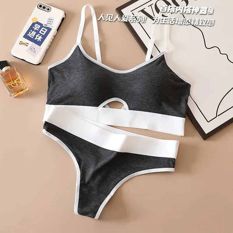 Seamless Bras Sports Bra And Panties Set Women Hollow Out Cotton Underwear U Back Push Up Bras Comfort Sexy Set Lingerie