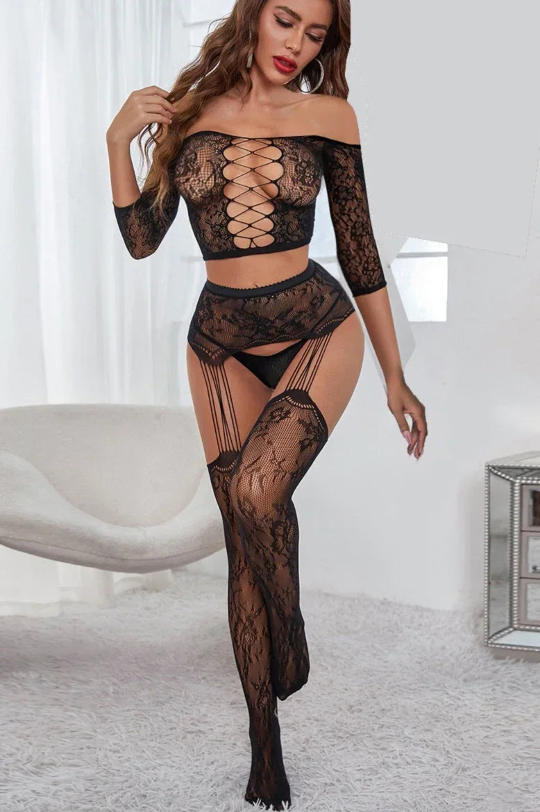 Sexy Lingerie Lady sexy underwear Bodystocking Classic Sexy Fishnet Mesh Crop Tank Top & Leggings Lingerie Set Without Liner