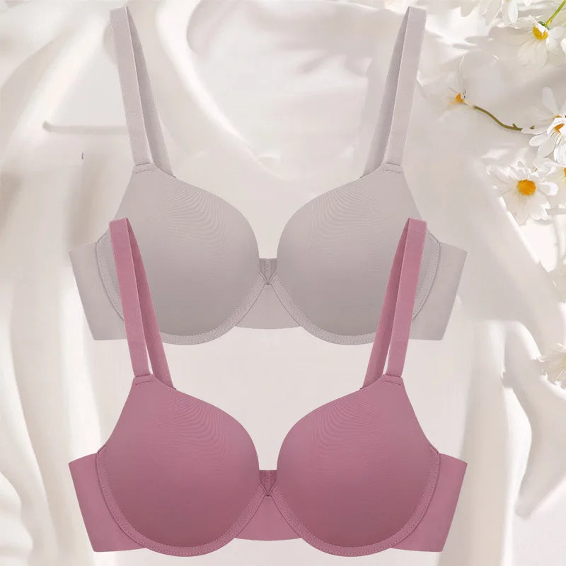 2Pcs/Set Comfortable Adjustable Push Up Bra Shockproof Lingerie Wireless Deep V Bra Anti-sagging Brassiere for Women Summer Bras