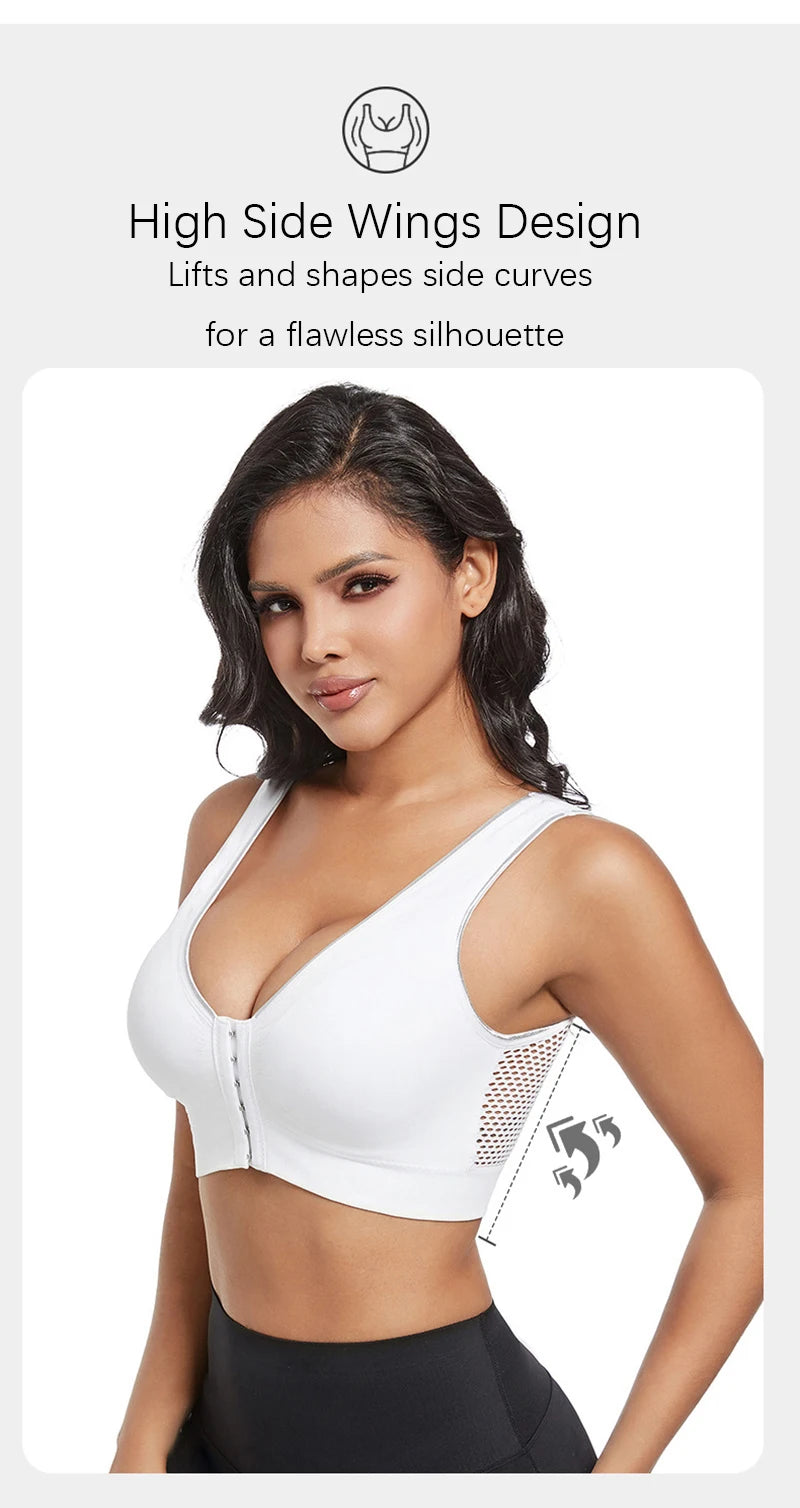 Sports Push Up Bra For Women Hollow Plus Size Bras Padded Wire Free Bralette Sexy Front Closure Breathable Brasserie Lingerie
