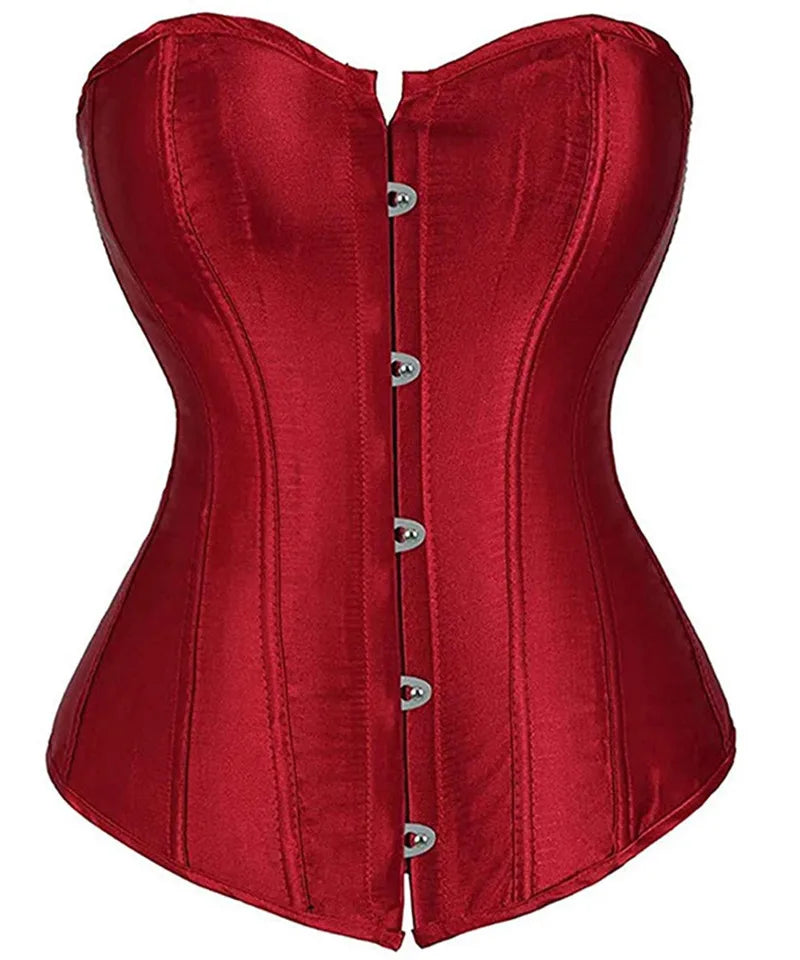 Corset Top Bustier Overbust Women Sexy Satin Lingerie Corselet Plus Size Red Black Green Pink Brown Gold Purple