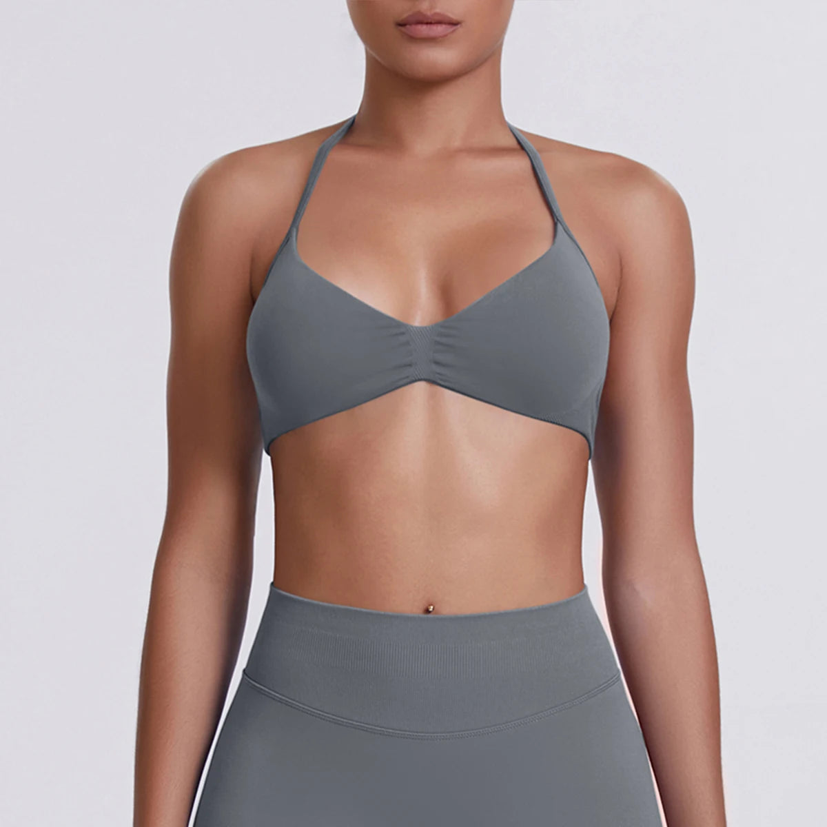 Sport Bra Strappy Bra Top Women High Support Thin Strap Halter Sport Seamless Bras Scrunch Workout Yoga Tank