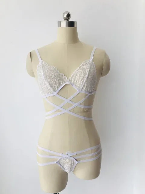 Sexy Lingerie Set for Women Hollow Bandage Bikini Bra G-String Suit Lace Erotic Costume Porno Sex Adult Underwear Clothes
