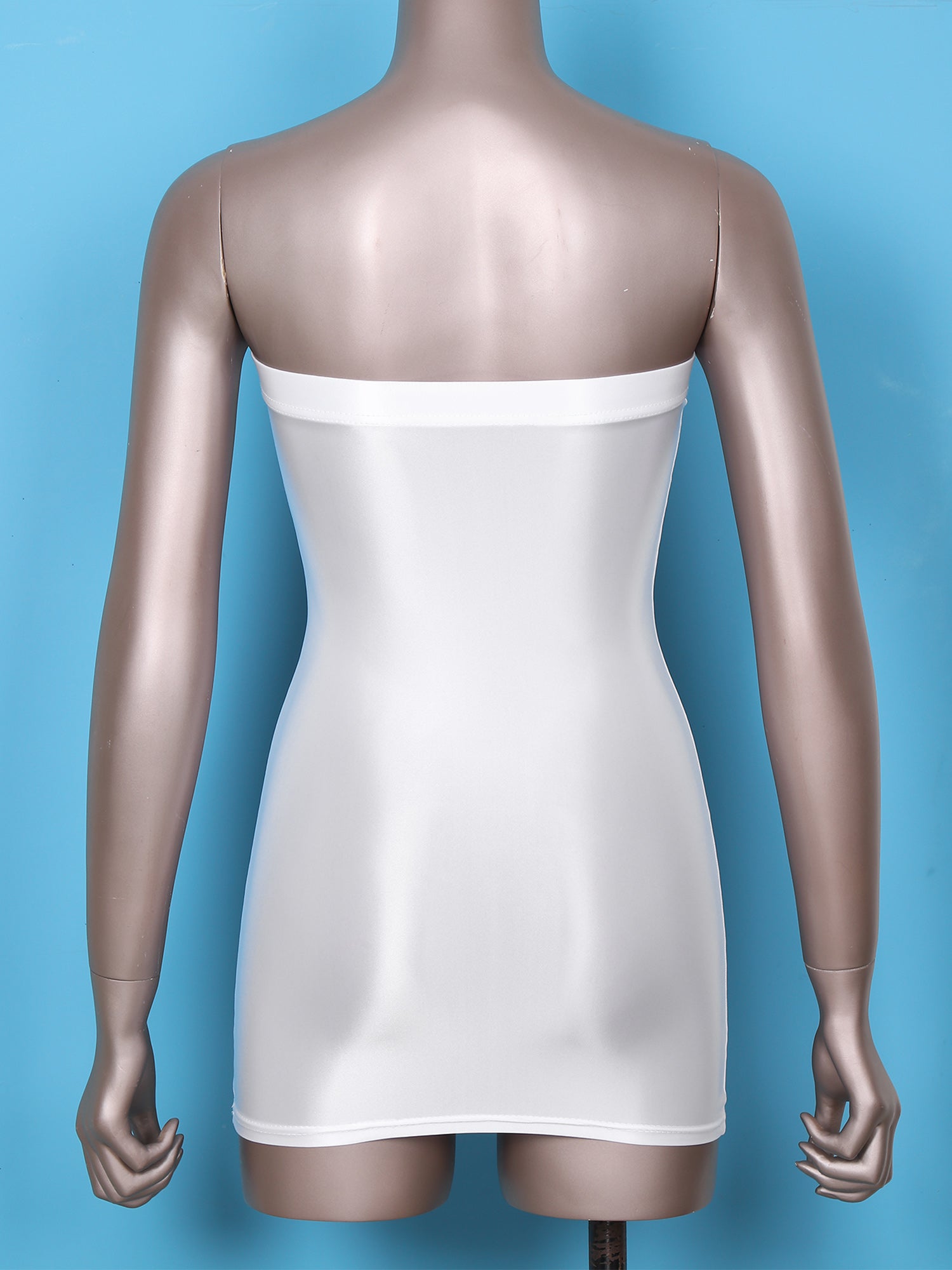 Women's Strapless Bodycon Dress Sleeveless Transparent Tight Pencil Dress Oil Glossy Package Hip Sheer Mini Dresses Clubwear