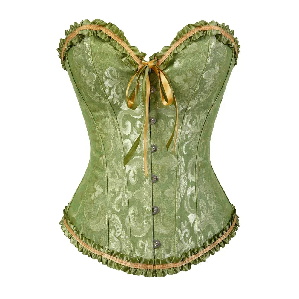 Women Sexy Overbust Corset Korset Basques Floral Lace Top Bustier Jacquard Lingerie Corselet