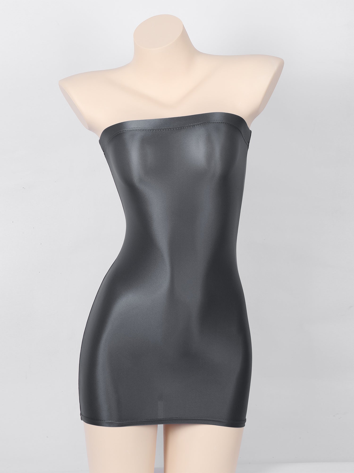 Women's Strapless Bodycon Dress Sleeveless Transparent Tight Pencil Dress Oil Glossy Package Hip Sheer Mini Dresses Clubwear