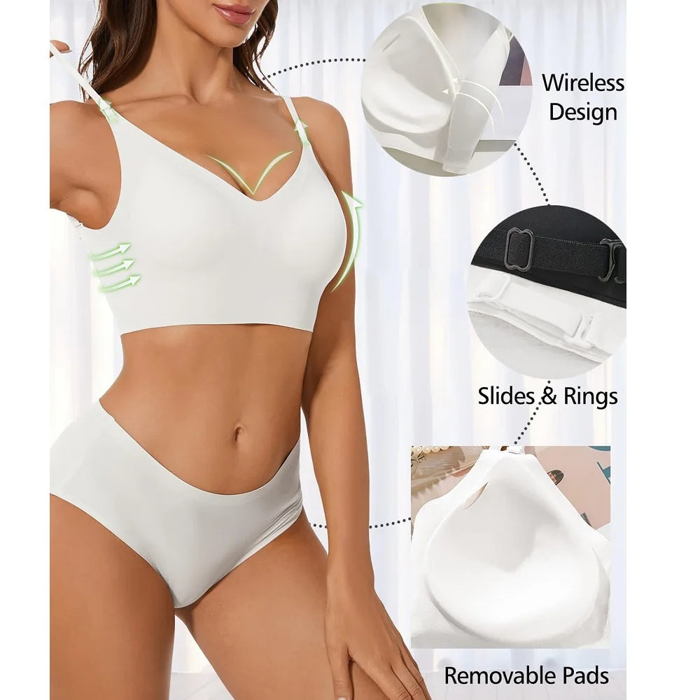 Women Invisible Bra Deep U Plunge Backless Bras Top for Dresses Removeable Padded Push Up Seamless Underwear Bra