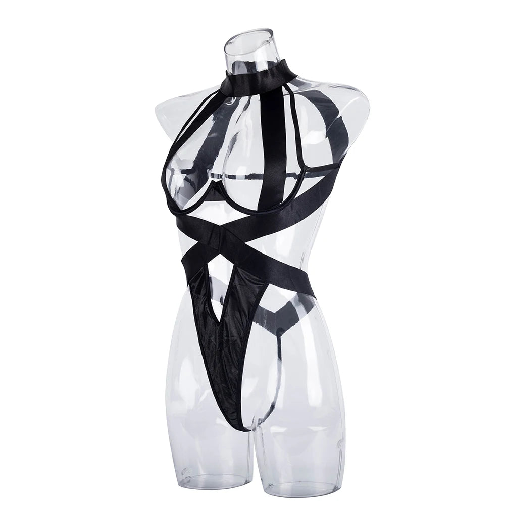 Ellolace Bandage Sexy Lingerie Bodysuit Women Halter Hollow Out Exotic Clothes Black Porn Bottom Sissy Hot Sensual Body