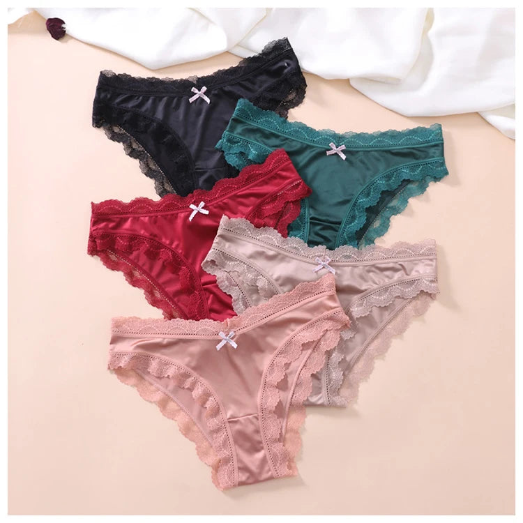 Felinus Ice Silk One-piece Slip Material Low Waist Sexy Lingerie Ladies French Satin Underwear Briefs New Lace Triangle Panties