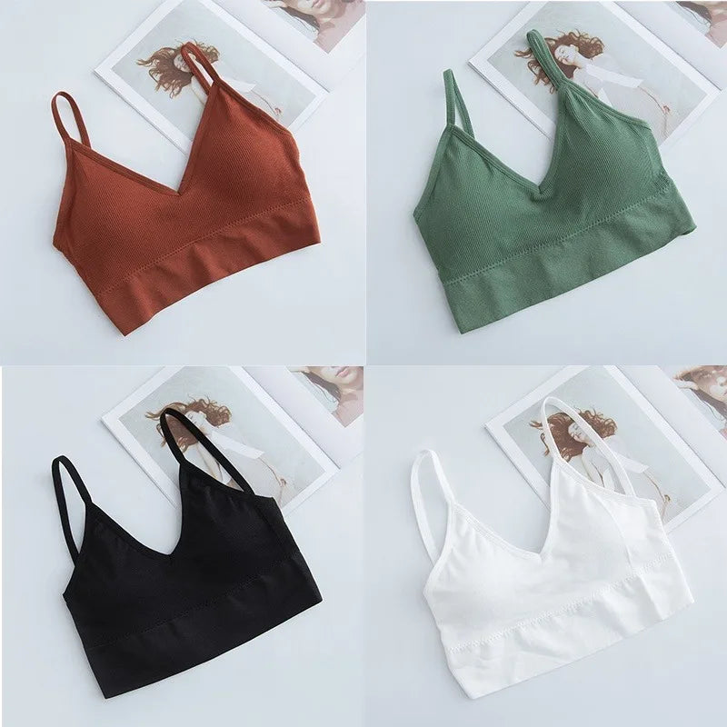 4 Pcs Women's Comfortable Wire-Free Bras Comfortable Seamless Wireless Stretch Sports Bra Yoga Bras with Removable Bra Pads