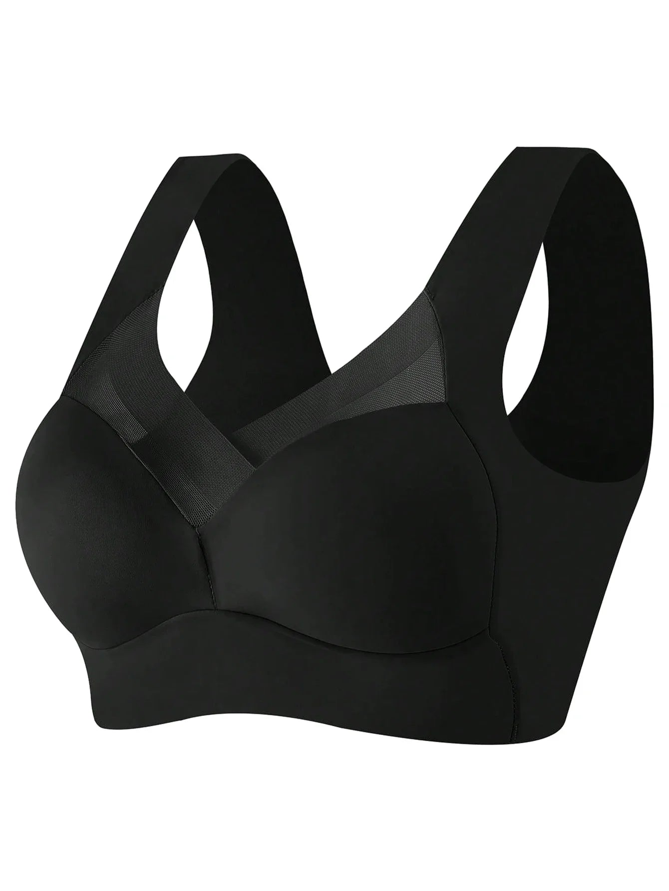 Women's Bra Wireless Fixed Cup, Front Cross Lace Full Coverage, Seamless U-Back Wide Strap Comfy Lingerie for Daily Wear