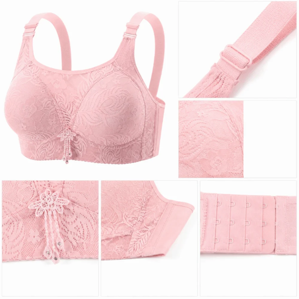 Breathable Anti-Sagging Wireless Push-Up Bra Underwear Floral Mesh Women Vest Bra Sweet Elderly Bra Women
