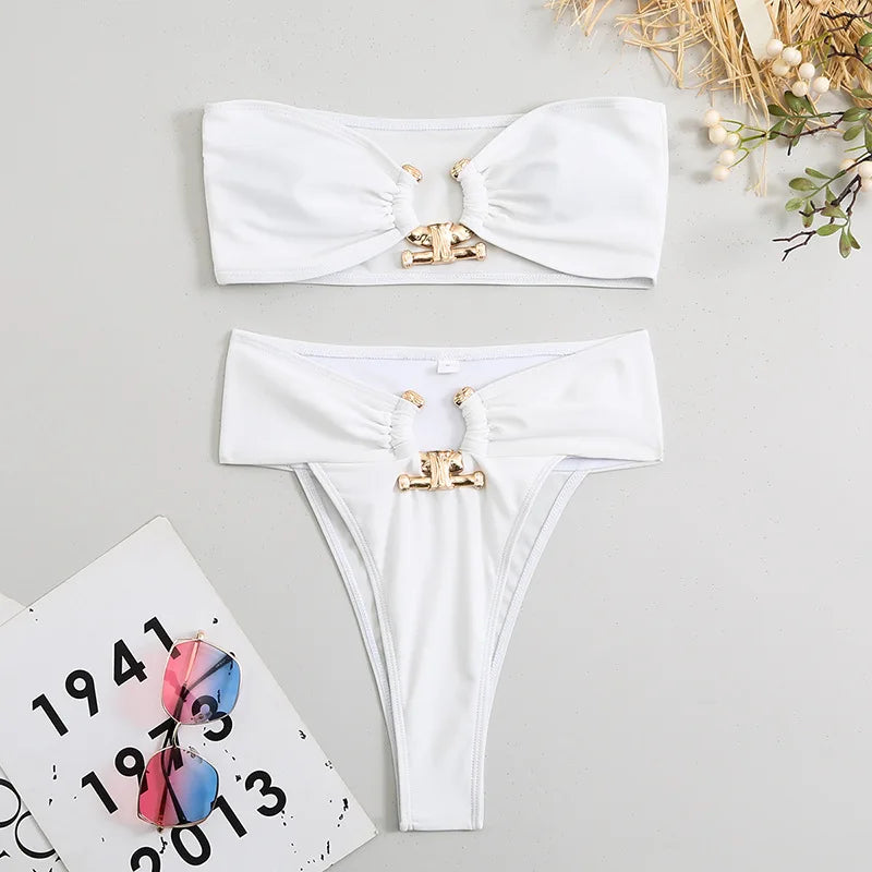 Women's 2025 Solid Bikini Set Top & High-Cut Swim Bottoms Sexy Two-Piece Swimwear for Beach Pool Vacation Seamless Swimsuits
