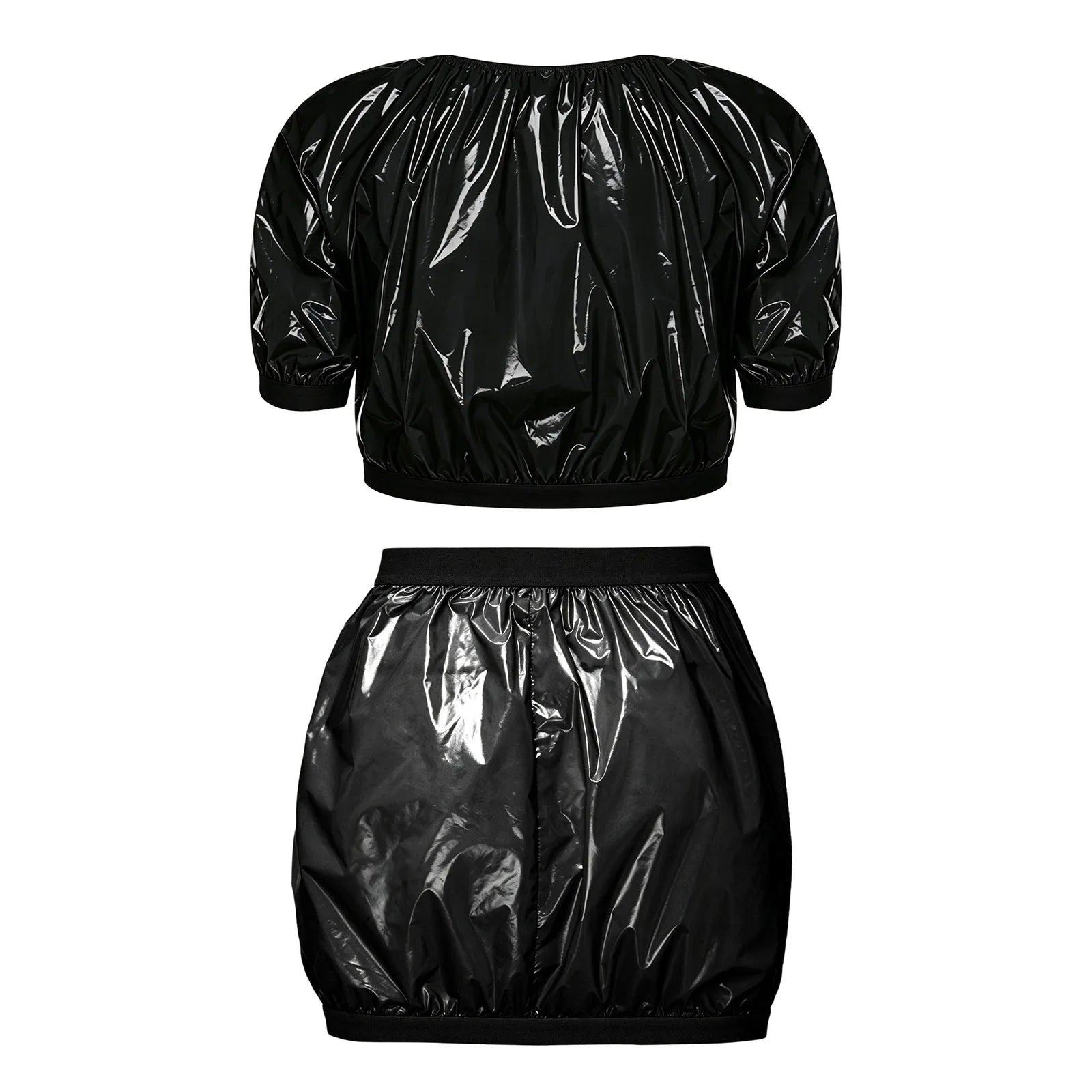 Women's Two Pieces Swimsuit Crop Top And Plastic Miniskirt Swimwear Cover-up Swim Suits Waterproof Glossy Special Needs Clothing