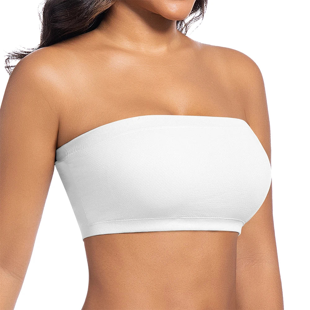 Women Tube Strapless Bra Chest Wrap Bandeau Unlined Seamless Breathable Comfortable Underwear Tops with Clear Straps